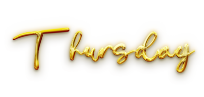 Golden volumetric 3D Text of the inscription Thursday isolated cut out png