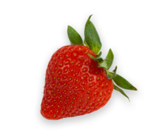 Red fresh ripe delicious strawberry with green leaf cut out png
