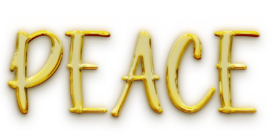 Golden volumetric 3D Text of the inscription Peace isolated cut out png