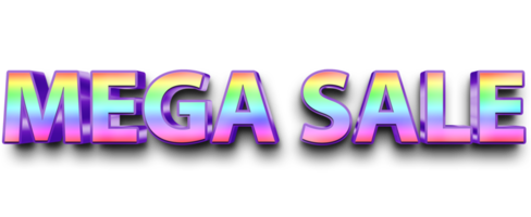 rainbow volumetric 3D Text of the inscription Mega Sale isolated cut out png