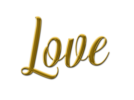 Gold volumetric 3D Text inscription Love isolated cut out png