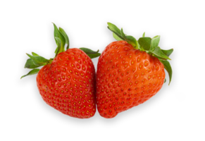 Red fresh ripe delicious strawberry with green leaf cut out png