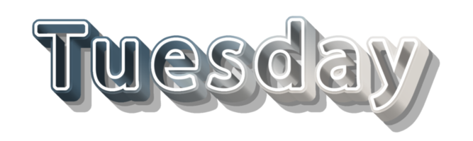 volumetric 3D Text of the inscription Tuesday isolated cut out png