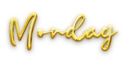 Golden volumetric 3D Text of the inscription Monday isolated cut out png