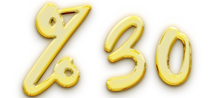 Golden volumetric 3D Text of the inscription 30 isolated cut out png