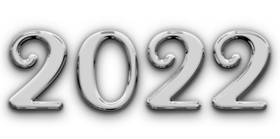 Metallic volumetric 3D Text of the inscription 2022 isolated cut out png