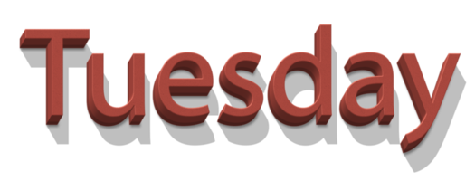 volumetric 3D Text of the inscription Tuesday isolated cut out png