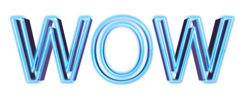 blauer volumetrischer 3d-text der inschrift wow isoliert ausgeschnitten png