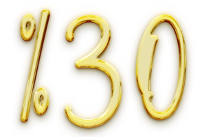 Golden volumetric 3D Text of the inscription 30 isolated cut out png