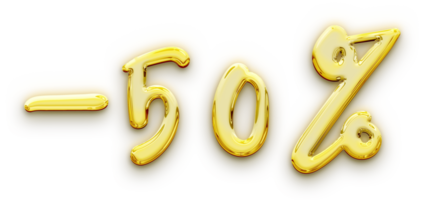 Golden volumetric 3D Text of the inscription -50 isolated cut out png