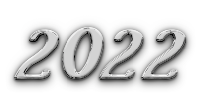 Metallic volumetric 3D Text of the inscription 2022 isolated cut out png