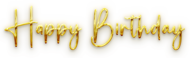 Golden volumetric 3D Text inscription Happy Birthday. isolation cut out png