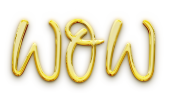 Golden volumetric 3D Text of the inscription WOW isolated cut out png