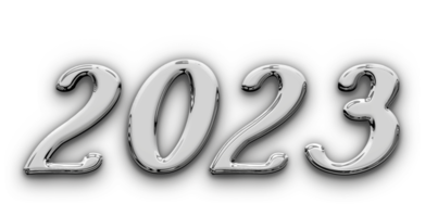 Metallic volumetric 3D Text of the inscription 2023 isolated cut out png