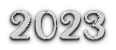 Metallic volumetric 3D Text of the inscription 2023 isolated cut out png