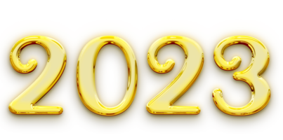 Golden volumetric 3D Text of the inscription 2023 isolated cut out png