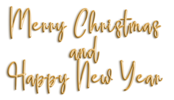 Golden Text Merry Christmas and Happy New Year cut out png