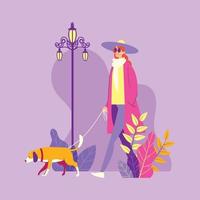 Woman Walking with Her Dog vector