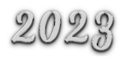 Metallic volumetric 3D Text of the inscription 2023 isolated cut out png