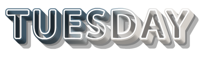 volumetric 3D Text of the inscription Tuesday isolated cut out png