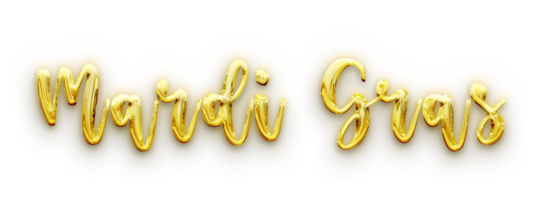 Golden volumetric 3D Text of the inscription Mardi Gras cut out png