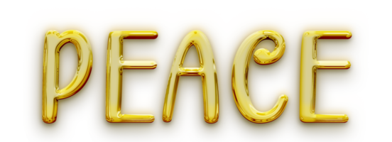 Golden volumetric 3D Text of the inscription Peace isolated cut out png