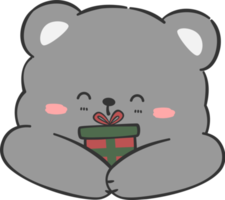 happy bear hold a gift box flat style cartoon illustration png