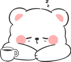 white bear sleeping with coffee cup flat design cartoon illustration png