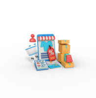 3d illustration of discount shopping in online shop png