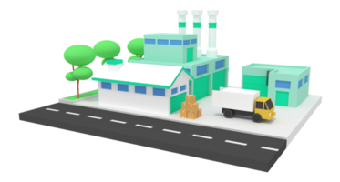 3d illustratie van fabriek en goederen opslagruimte magazijn png