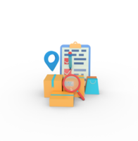 Ilustración 3d de búsqueda de ubicación y lista de control de entrega png