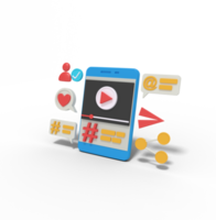 Ilustración 3d de video hashtag en móvil png