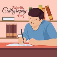 Man Writing Calligraphy in the Book vector