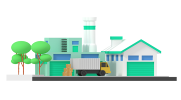 ilustração 3D do armazém de armazenamento de fábrica e mercadorias