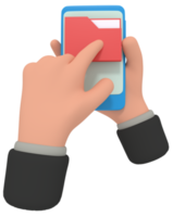 Illustration 3D de la tenue du téléphone avec l'application de dossier png