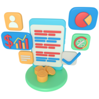 Aplicación de informe comercial de pantalla de teléfono de renderizado 3d png