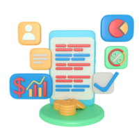 application de rapport d'activité d'écran de téléphone de rendu 3d png