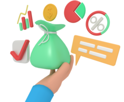 3d illustration of receiving business profit in a money bag png