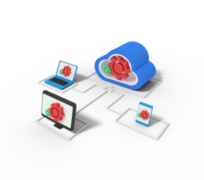 ilustração 3D de configuração de armazenamento em nuvem png