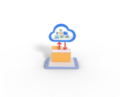Ilustración 3d de la transferencia de archivos al almacenamiento en la nube png
