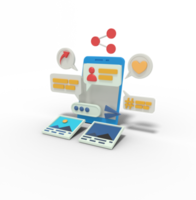 3d illustration of social media chating and share on phone png