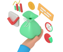 3d illustration of receiving business profit in a money bag png