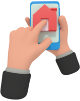 3d illustration of holding phone with home app png