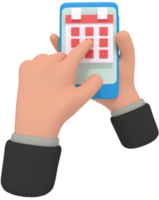 3d illustration of holding phone with calendar app png