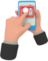 3d illustration of holding phone with camera app png
