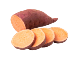 zoet aardappel met plakjes geïsoleerd Aan wit achtergrond. met knipsel pad png