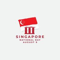 singapore national day with flag and iconic building singapore logo vector icon symbol illustration design