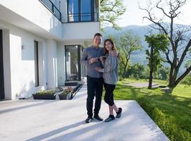 couple enjoying morning coffee photo