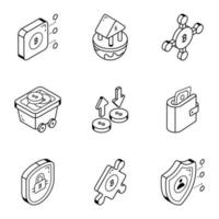 Set of Bitcoin and Cryptocurrency Line Isometric Icons vector