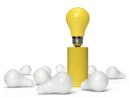 conceitos de criatividade e inspiração de negócios com lâmpada no fundo. pense em grandes ideias motivação para o sucesso. renderização em 3D